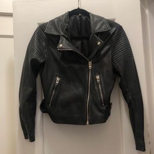 Topshop Biker Moto Cropped Leather Jacket